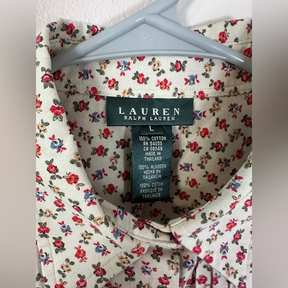 Lauren Ralph Lauren women’s 100% cotton Floral Button-Up Shirt size large - Picture 5 of 7